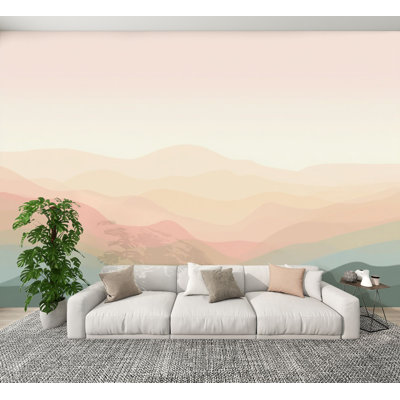 Peel and Stick Wallpaper Pastel Geometric Mountain Landscape Nursery Poster Wall Decor Wall Murals 100"H x 144"W Removable PVC Wall Paper Self-Adhesive Wall Decor for Bedroom Living Room Home Office