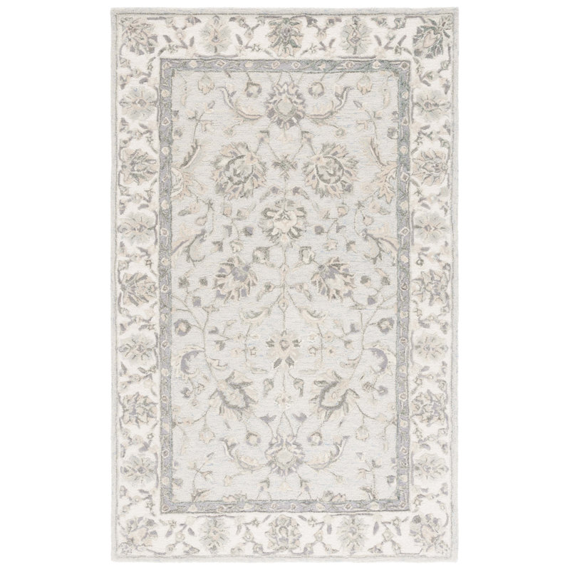 Tapis bleu clair / ivoire en laine touffeté à la main Trebino, Rectangle de 5 pi x 8 pi