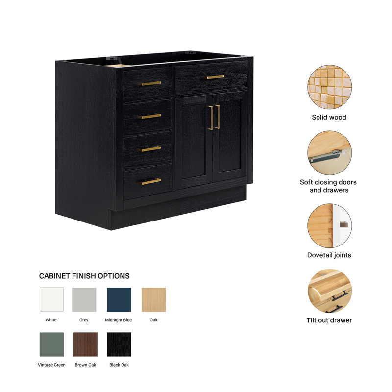 42" Single Bathroom Vanity Base only, Black Oak