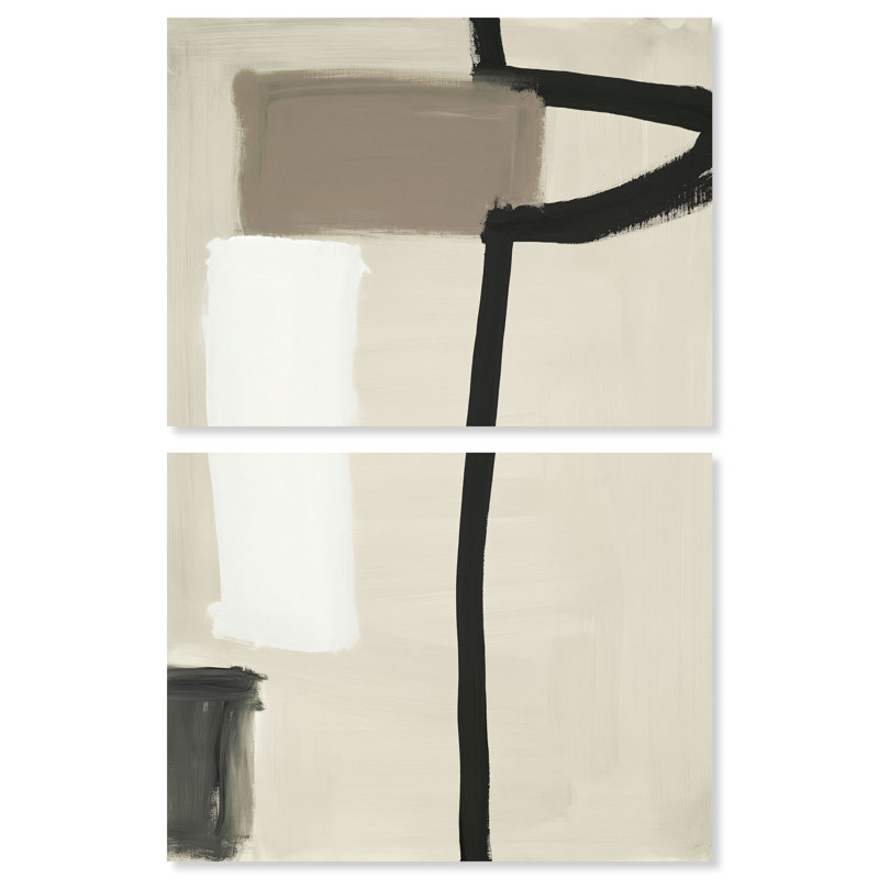 Ensemble d'art bohème minimaliste « Géométrie linéaire III » sur toile, par Art Remedy, châssis entoilé, 40 x 30