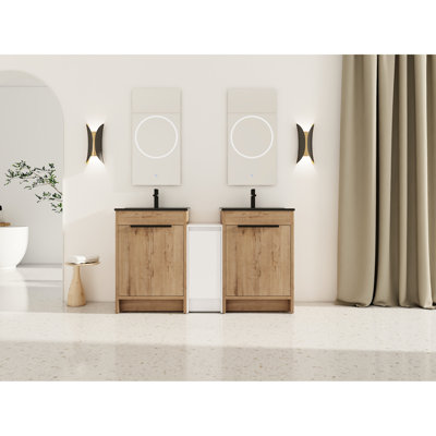 Meuble-lavabo de 60 po avec lavabo en céramique noire et armoires de rangement - style moderne, porte, lavabo et armoire en contreplaqué, autoportant