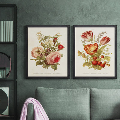 " Antique Floral Bouquet III " 2 - Pieces