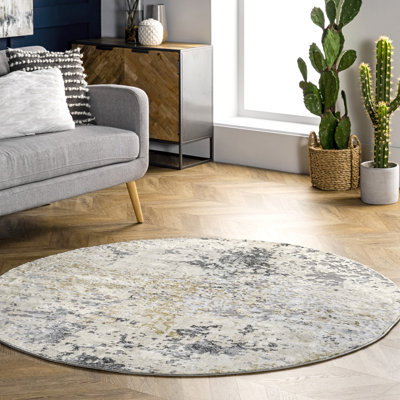 Modern Abstract Power Loom Beige Rug