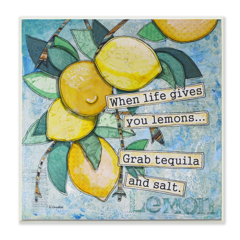 «Lemons Tequila Funny Word Kitchen Collage Design», impression sur toile, H 12 po x l 12 po x P 1,5 po, Plaque murale