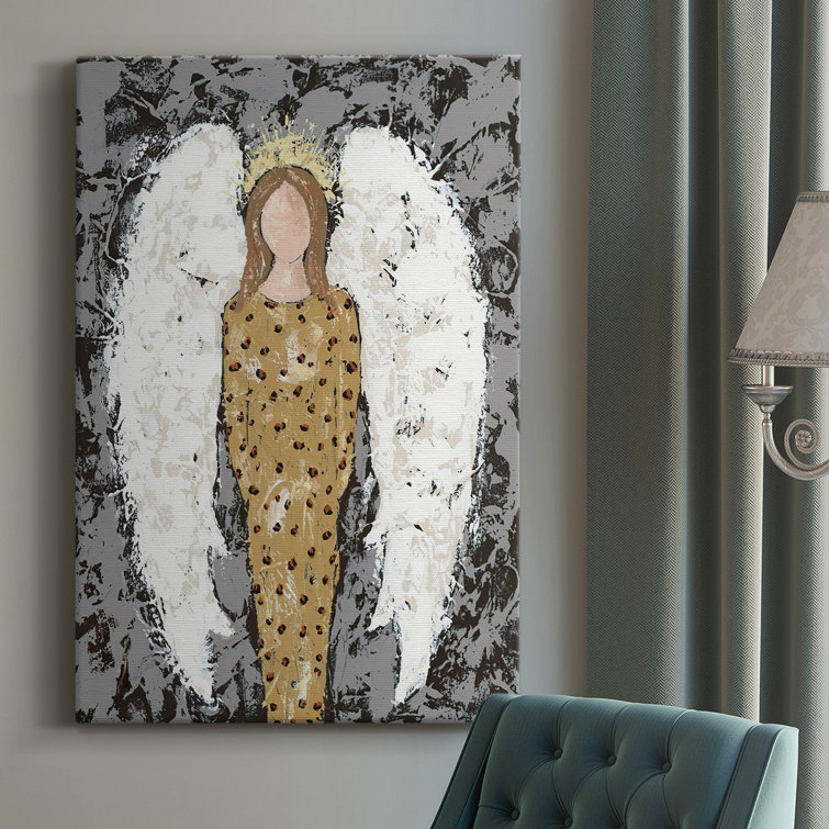 Blue And Gold Angel Wings III Framed On Canvas Print