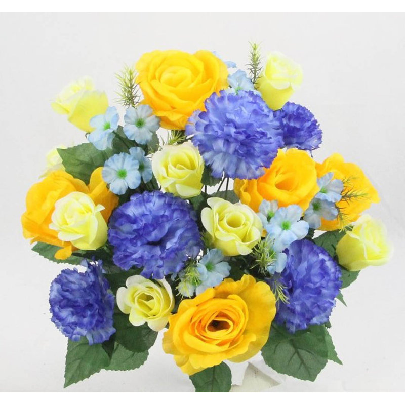 14 tiges de rosier, Agrume / bleu / jaune, H 23 po x l 15 po x P 15 po