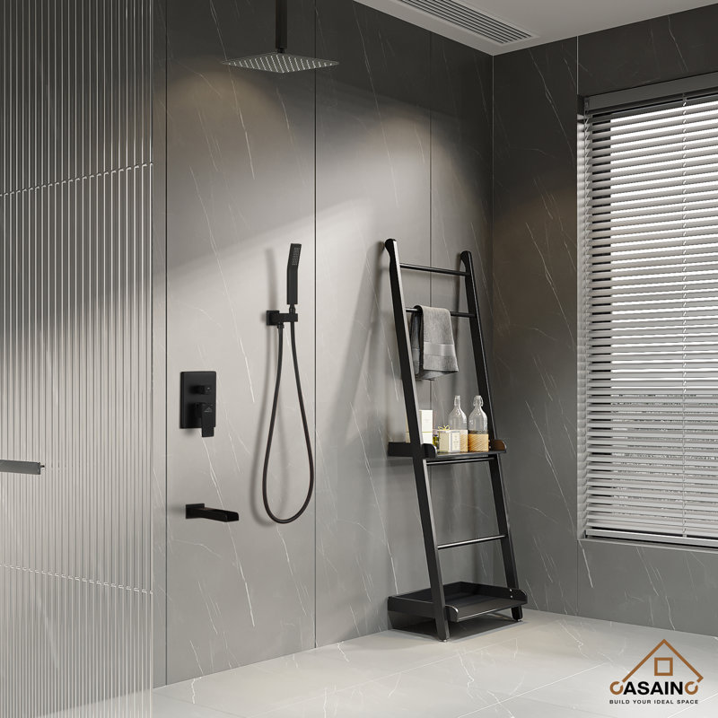 Matte Black 10-Inch Ceiling-Mounted Shower System with Handheld and Tub Filler