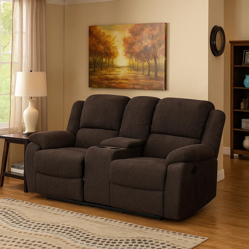 Zslater Chenille Pillow Top Arm Reclining Loveseat, 39" H x 70" W x 39" D, Brown Chenille