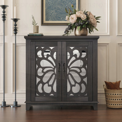 Élégant buffet avec 2 portes en miroir en acrylique, rangement spacieux et armoire décorative creuse pour le salon et la cuisine