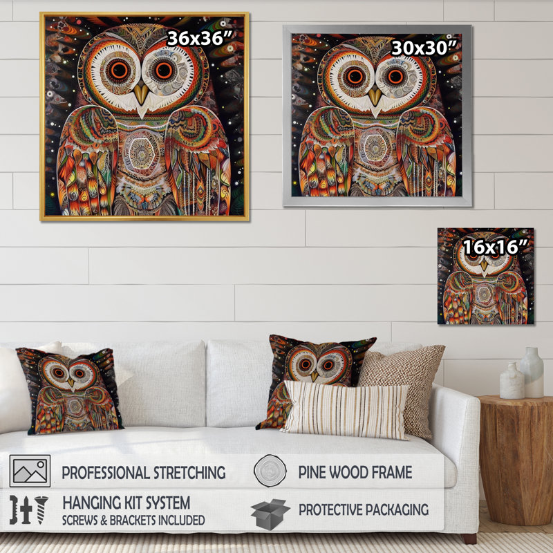 Hibou blanc magique I, H 36 po x l 36 po x P 1,5 po, Cadre flottant doré