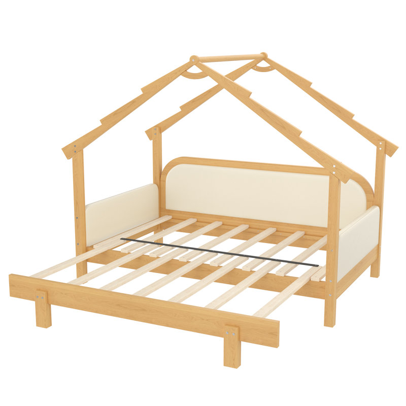 Lit simple en bois dans une cabane dans un arbre avec rails à coussin souple, pour enfants, adolescents, filles, garçons, blanc