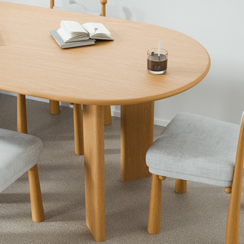 67“L×33.5"W Oval Wood Dining Table Kitchen Table with 4 Legs, 30" H x 67" L x 33.5" W, Natural Wood