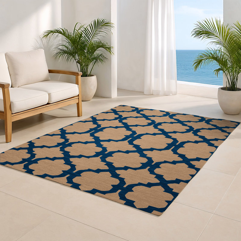 Trellis Beige Indoor and Outdoor Area Rug, Rectangle 2' x 3'