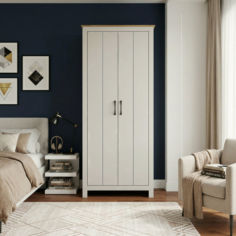 Limestone 2 Door Manufactured Wood Wardrobe, Grey