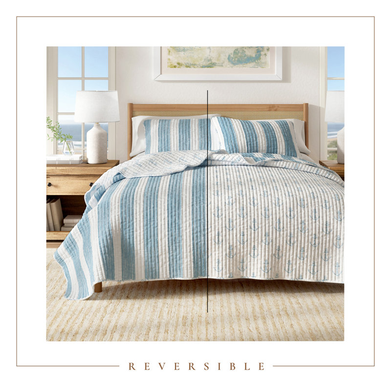 FreshFolds Coastal Striped Reversible Quilt Set with Shams