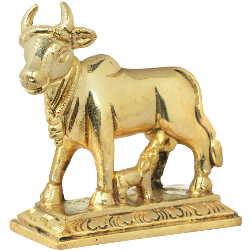 Vache et veau en laiton