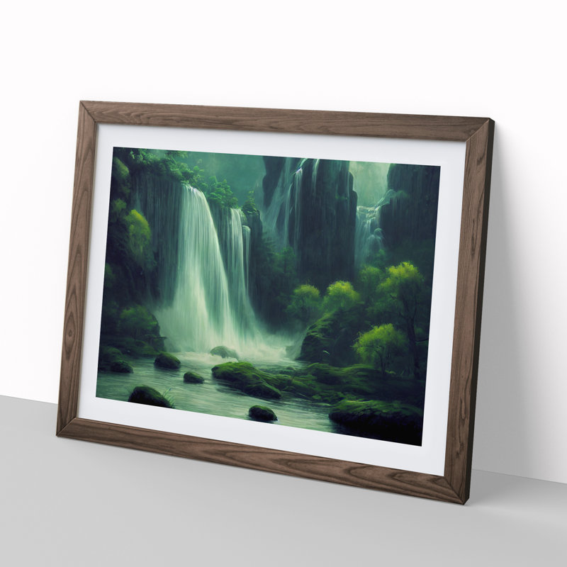 Exquisite Waterfall - Single Picture Frame Print, 46cm H x 64cm W x 2cm D, Walnut
