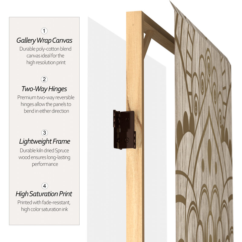 6 Ft. Tall Double Sided Mandala On Oak Canvas Room Divider, 6ft Tall