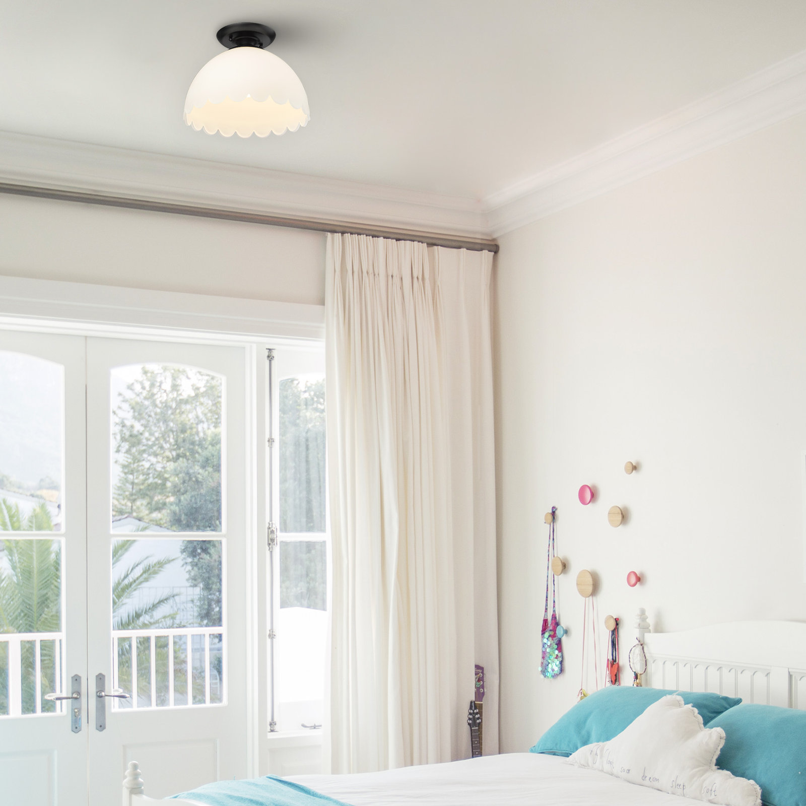 Filomela Single Light Glass Semi Flush Mount, Matte Black