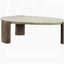 Table basse oblongue gris et chêne patiné
