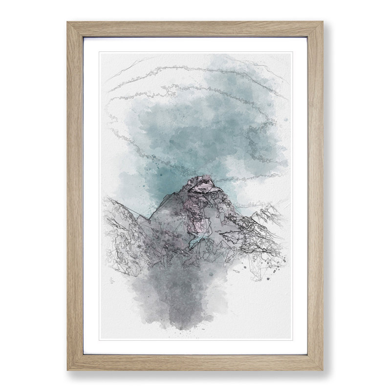 Mountain Peak in Wyoming 1 Piece Single Picture Frame Painting on MDF, 33cm H x 24cm W x 2cm D, Oak Framed