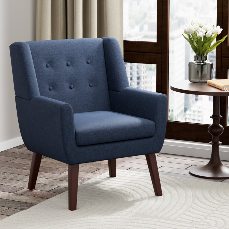 Halcott 29.2'' Wide Tufted Armchair, Dark Blue Linen Blend