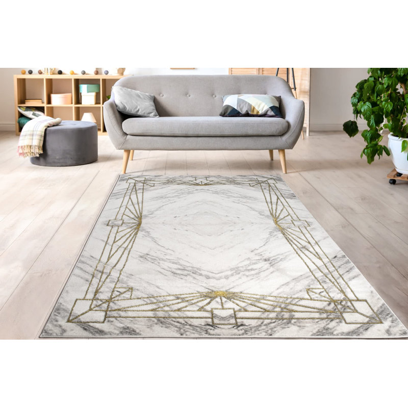 Tapis abstrait moderne pour le salon - gris et or, Rectangle 6 pi 7 po x 9 pi 2 po