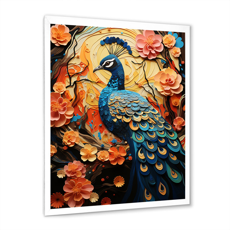 Benedito Peacock Collage, impression sur toile encadrée, H 40 po x l 30 po x P 1,5 po, Cadre photo blanc