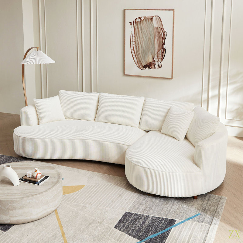 Canapé modulaire rembourré en velours côtelé de 122,04 pouces avec méridienne orientée vers la droite pour le bureau