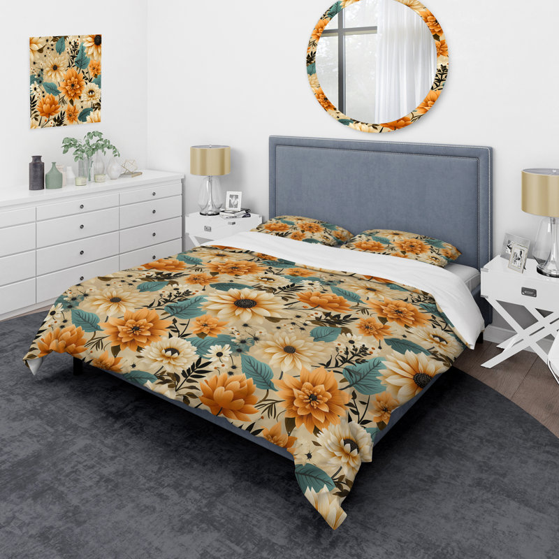 Ensemble de housse de couette Mod Floral Nostalgia IV, Housse de couette pour grand lit et 2 taies décor