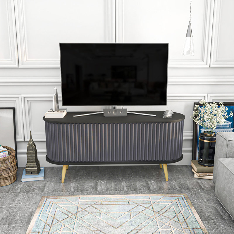 Modern TV Stand with Geometric Design, Black & Anthracite, 55.1 x 16.9 x 25.2 inches | 100% Melamine Coated Particle Board, Thickness: 0.7 inches | Stylish & Functional for Living Room & Entertainment Spaces