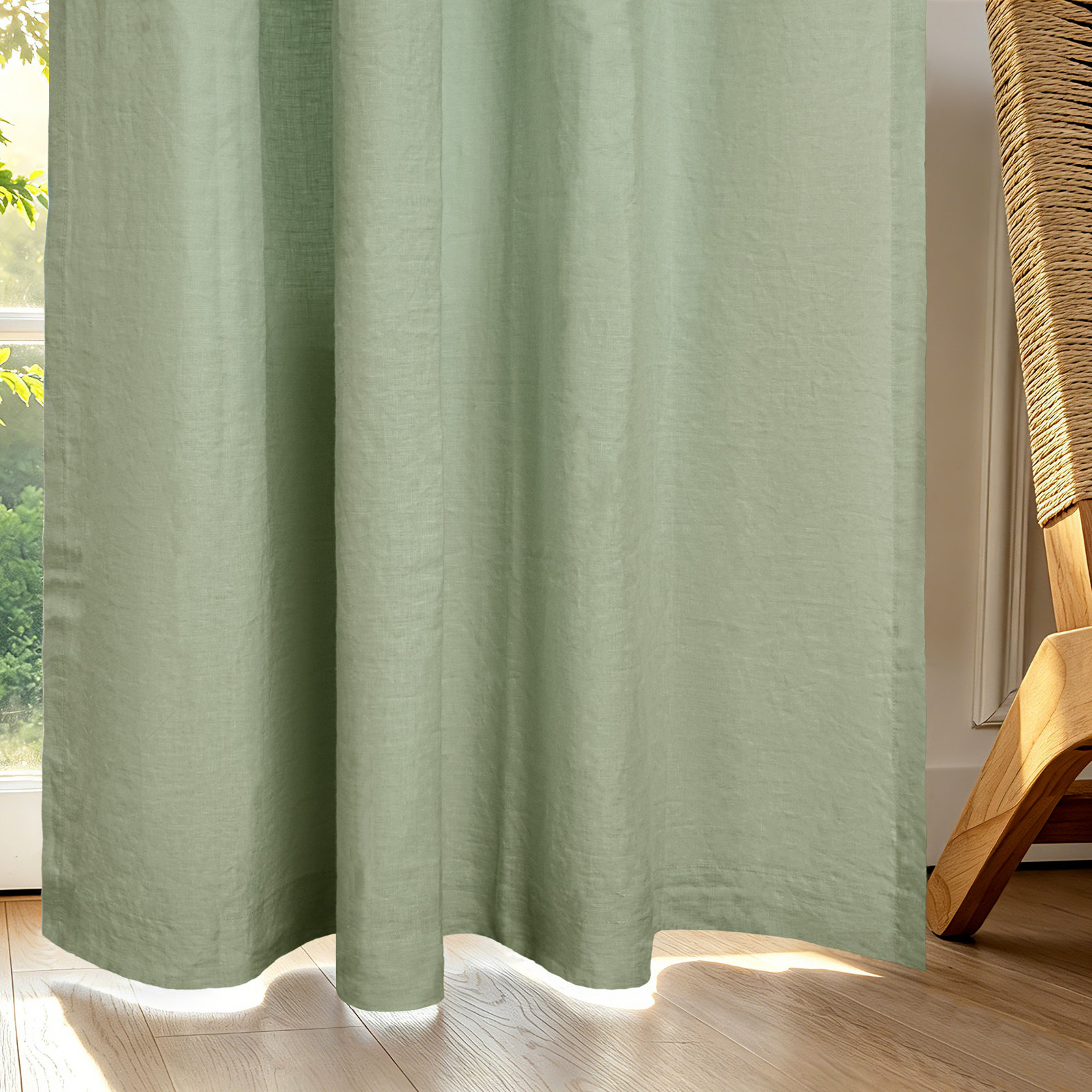 100% French Linen Semi Sheer Back Tab Curtain Panel, Desert Sage, 50" W x 96" L