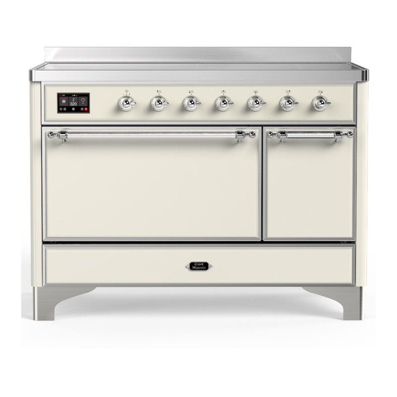 Cuisinière à induction 48 pouces avec 6 éléments à induction en blanc antique Majestic III Series (garniture chromée)