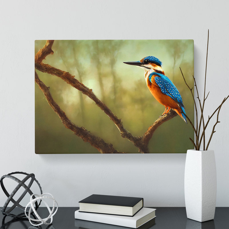 Enlightened Kingfisher Bird - Wrapped Canvas Print, 35cm H x 50cm W x 3cm D