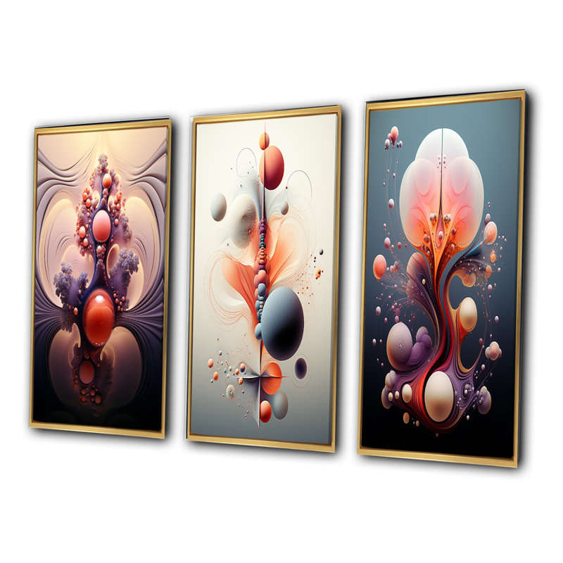 Metamorphosis Abstract Geometric Multiverse III - Abstract Shapes Art Set Of 3 Pieces, Encadrement doré, H 20 po x l 36 po