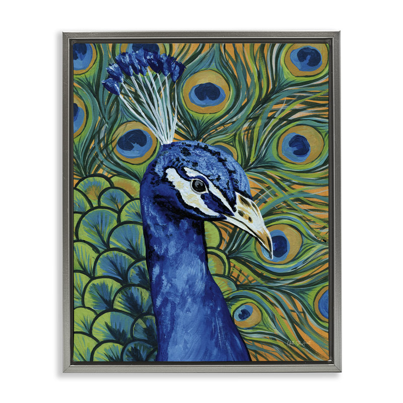 "Bold Peacock Feathers", art mural encadré sur toile flottante par Yvette St. Amant, H 21 po x l 17 po