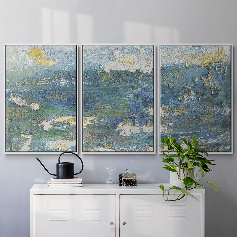 Sparkling Sea I - Toile encadrée multi-pièces, Blanc, H 36 po x l 75 po x P 2 po