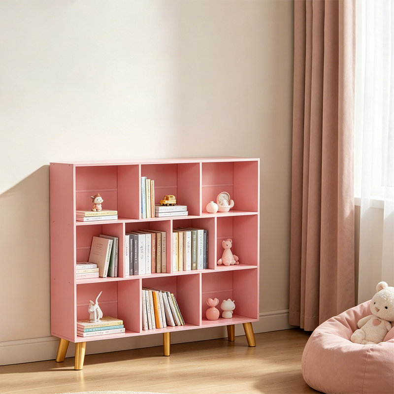 Bibliothèque vintage à 3 niveaux avec pieds, étagère de rangement autoportante Mid-Century en bois, bibliothèque à 10 cubes