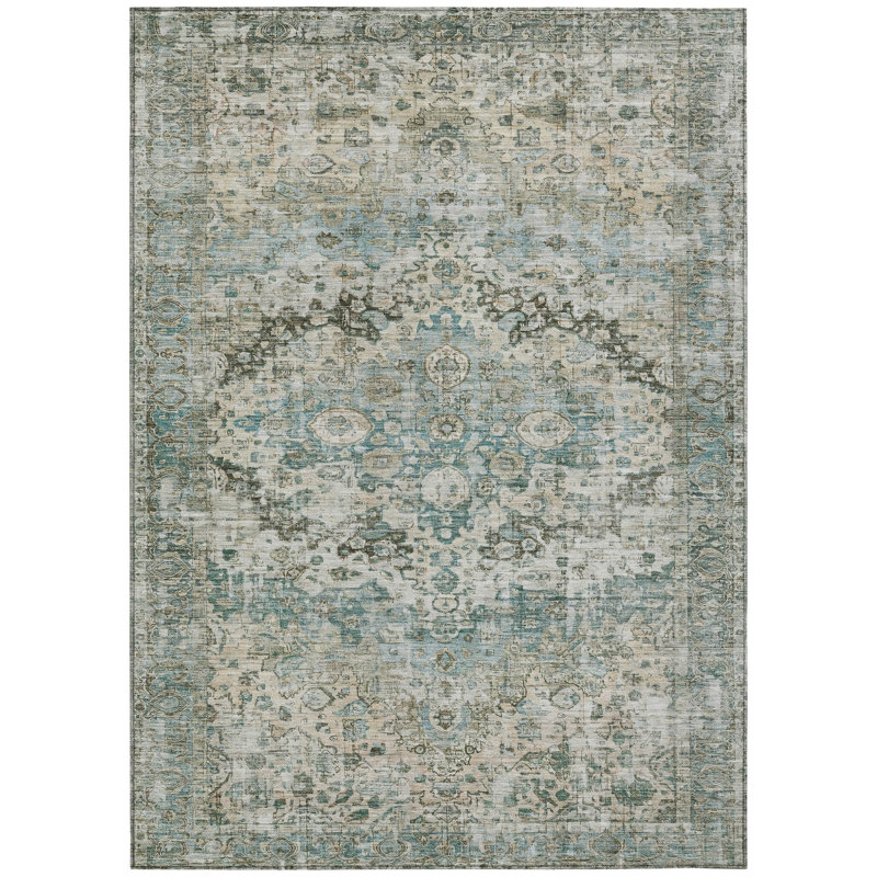 Machine Washable Indoor/Outdoor Xhevrie Sage Rug, Rectangle 9' x 12'