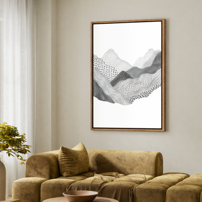 Art mural encadré sur toile - Paysage de montagne abstrait à lignes noires minimalistes - 16 po x 24 po, 24 po x 36 po