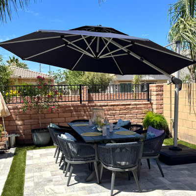 MIna 12 FT Round Cantilever Umbrella WIndproof Offset Heavy Duty Sun Umbrella,Navy