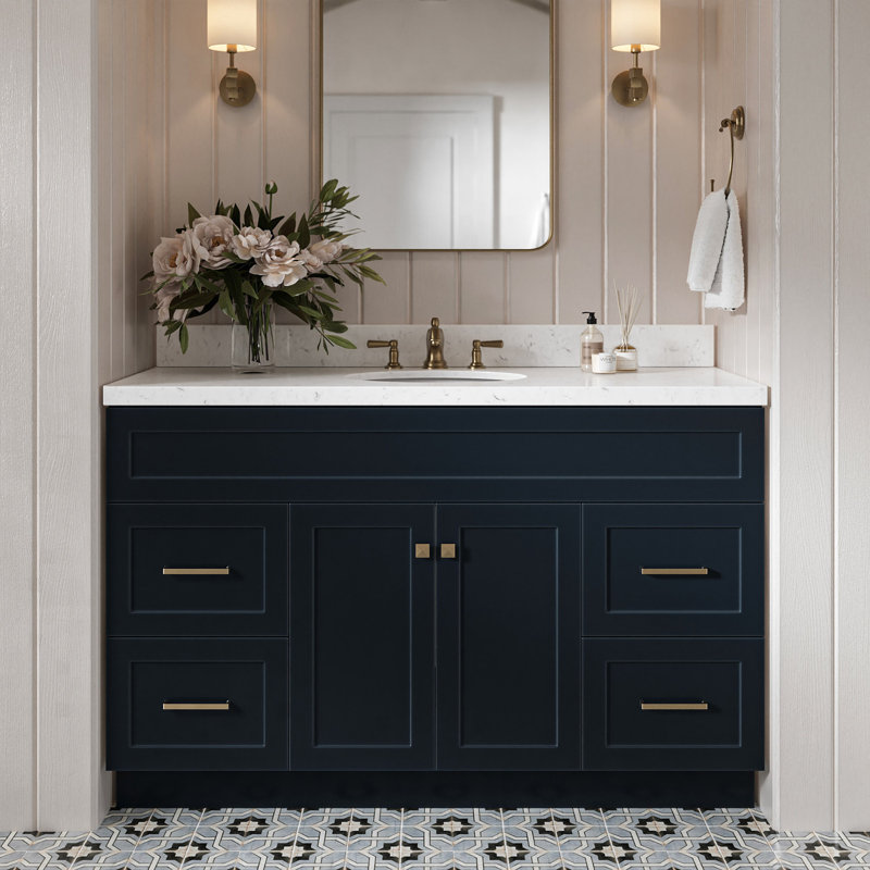 Meuble-lavabo sur pied simple 54 po avec plateau en quartz Abell, Bleu minuit