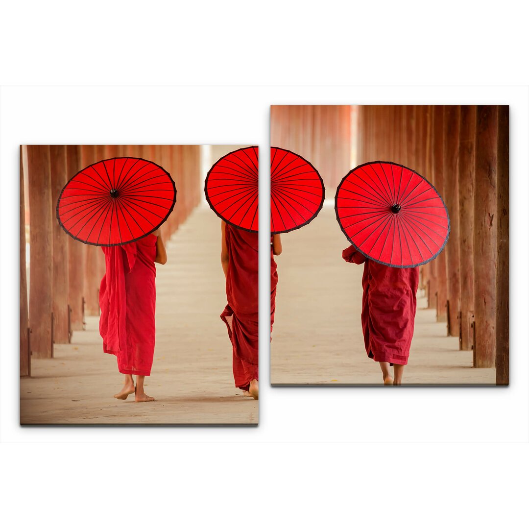 2-tlg. Leinwandbilder-Set Frauen mit Regenschirm