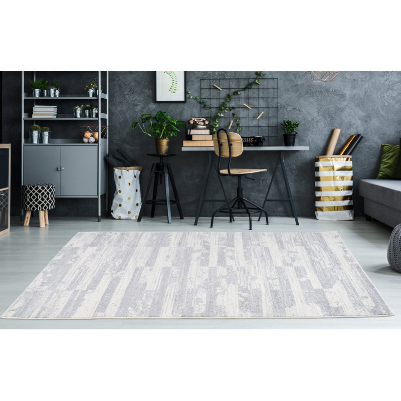 Tapis abstrait gris Rentchler, Rectangle 5 pi 2 po x 7 pi 6 po