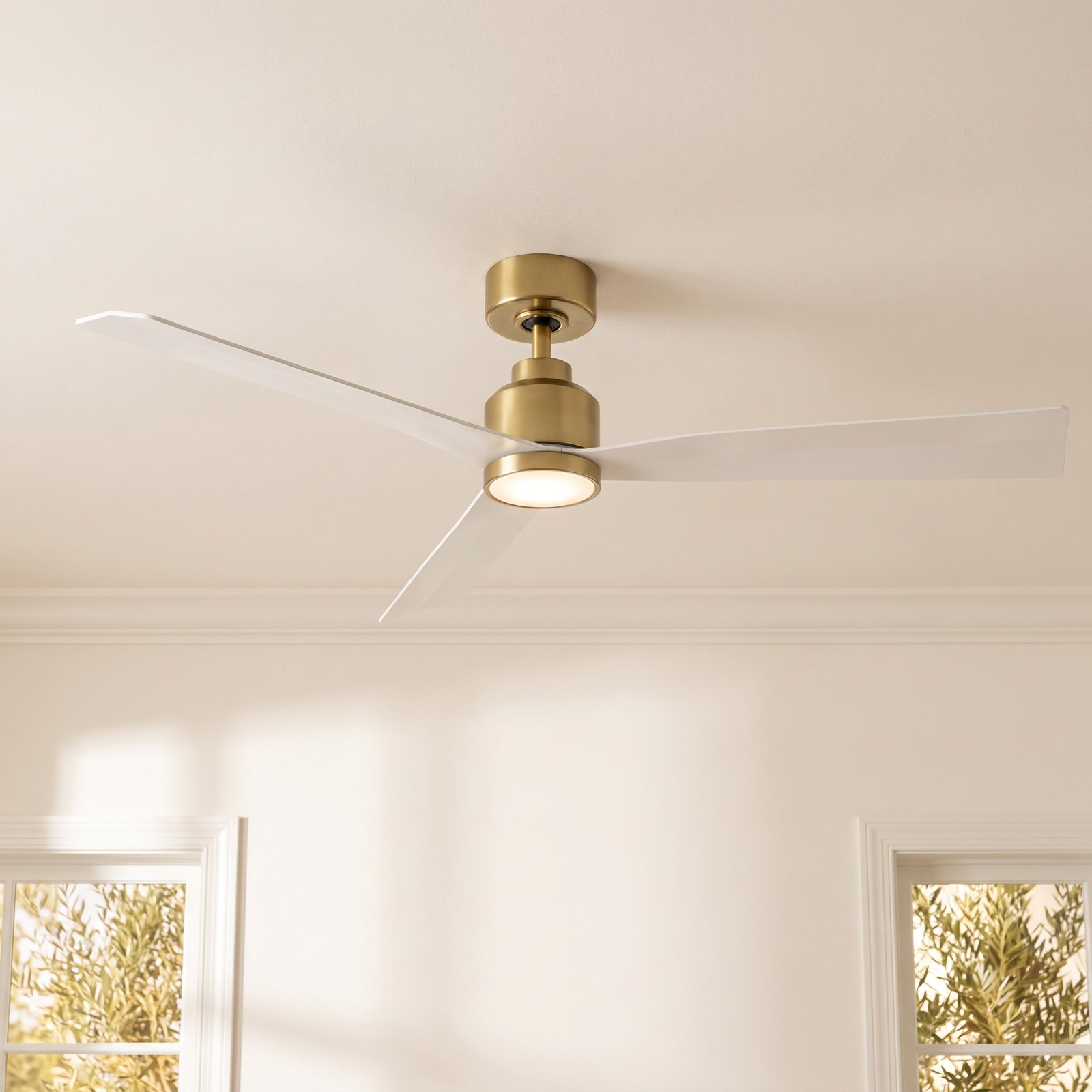 52" Smart Ceiling Fan with Light Kit, With Light Kit, Satin Brass with Matte White Blades