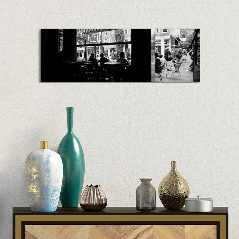 View From A Café In B And W - Wrapped Canvas Panoramic Print, 30.48 cm H x 91.44 cm W x 1.91 cm D