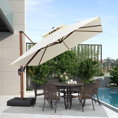 Patio Umbrella Outdoor Wood Pattern Square Large Cantilever Umbrella, Base Included,Cream