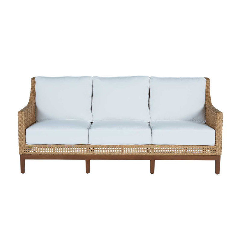Peninsula 80" Wide Outdoor Wicker Patio Sofa with Cushions,  Raffia/Sandalwood, Verona Silver, Welt + Standard fill