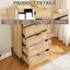 Commode à 5 tiroirs en rotin, grande commode en bois naturel avec finition en chêne, armoire de rangement pour vêtements et accessoires Boho, noir et chêne-100662356