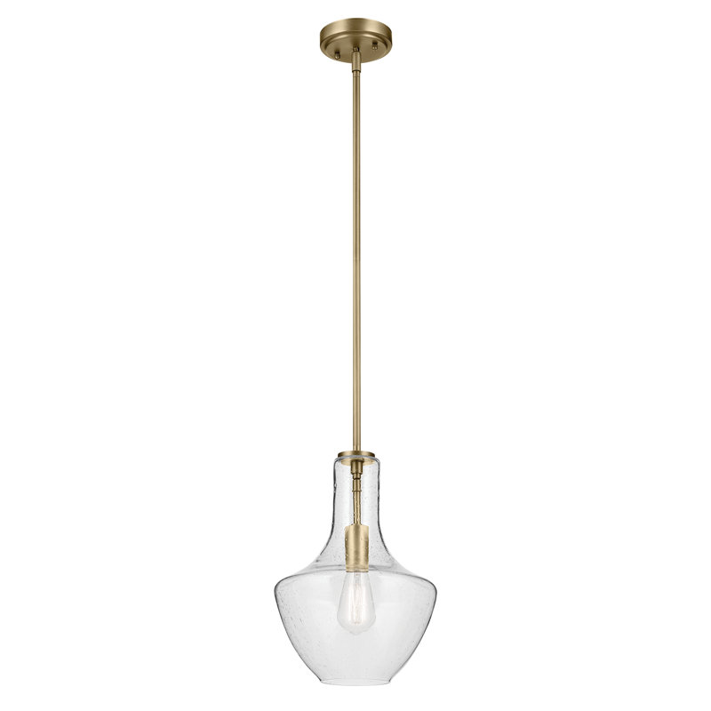 Suspension Kichler Everly en laiton naturel de 38,7 cm (15,25 po) à une lumière avec abat-jour transparent en forme de larme